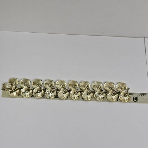 Vtg Lisner Bracelet Silver Tone Gingko Leaf Lily Pad Textured Disc Chunky 60s - Picture 7 of 11